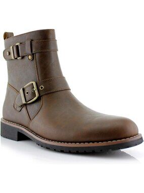 Men's Motorcycle Ankle Boots | Stylish Engineer Boot with Buckle Straps & Zipper